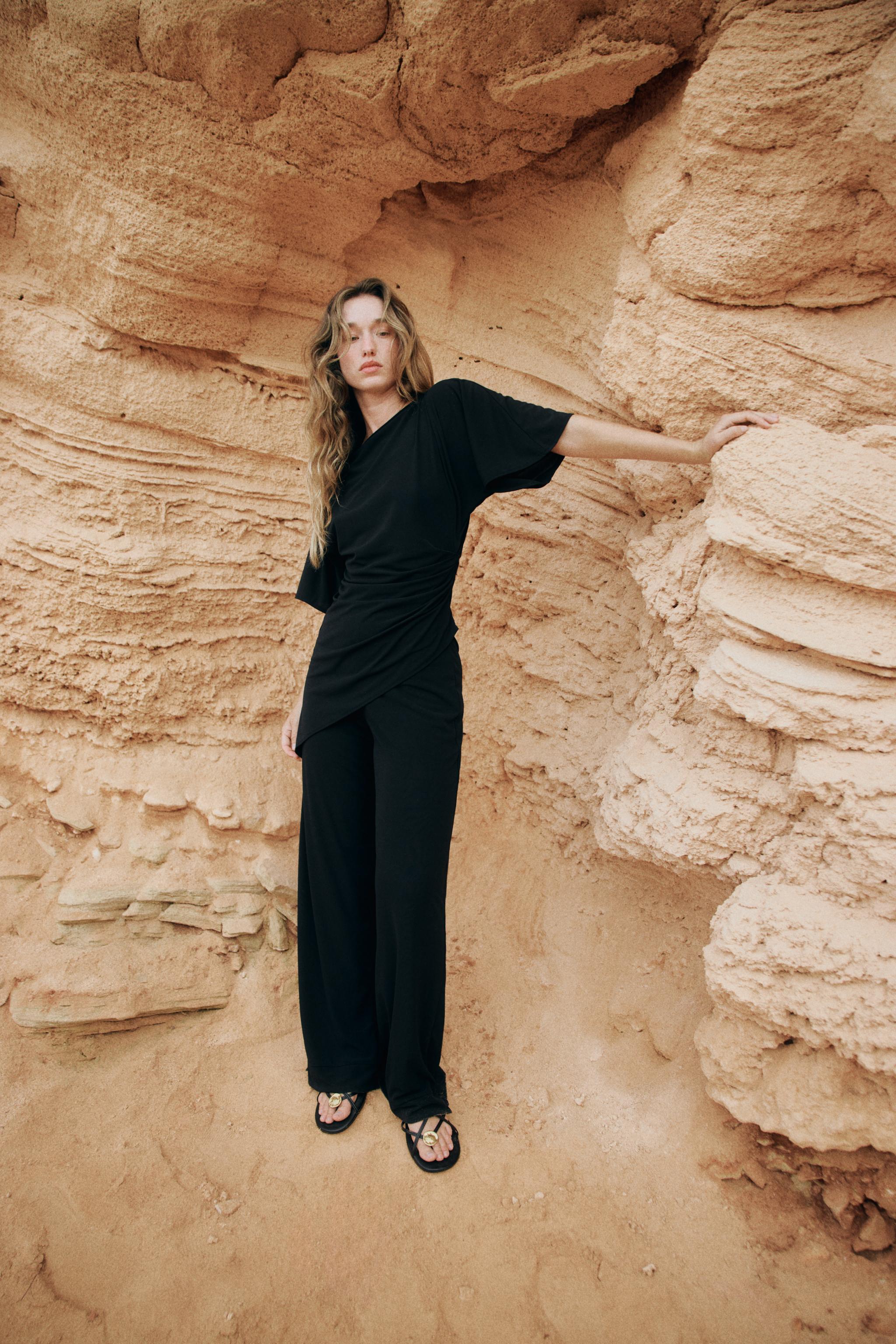 STRAIGHT LEG CREPE PANTS WITH OPENINGS